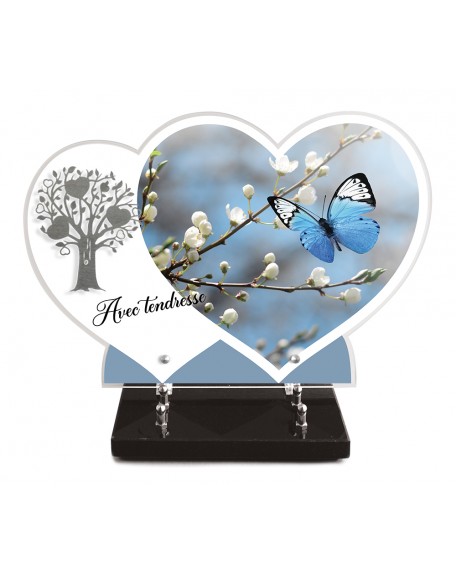 PLAQUE ALTU IMPRIMEE DOUBLE COEUR 27X40 + MOTIF INOX ARBRE