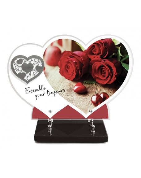 PLAQUE ALTU IMPRIMEE DOUBLE COEUR 27X40 + MOTIF INOX COEUR