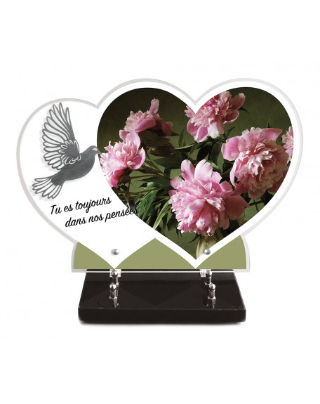 PLAQUE ALTU IMPRIMEE DOUBLE COEUR 27X40 + MOTIF INOX COLOMBE