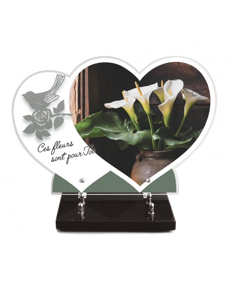 PLAQUE ALTU IMPRIMEE DOUBLE COEUR 27X40 + MOTIF INOX OISEAU