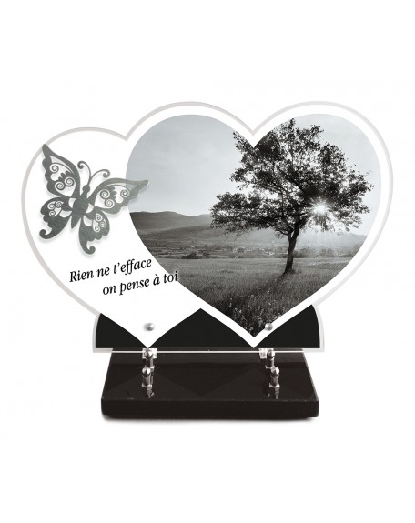 PLAQUE ALTU IMPRIMEE DOUBLE COEUR 27X40 + MOTIF INOX PAPILLON