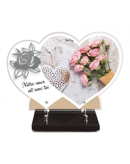 PLAQUE ALTU IMPRIMEE DOUBLE COEUR 27X40 + MOTIF INOX ROSE