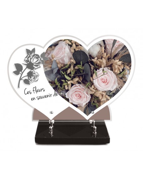 PLAQUE ALTU IMPRIMEE DOUBLE COEUR 27X40 + MOTIF INOX ROSES