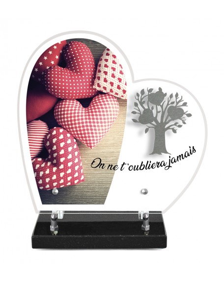 PLAQUE ALTU IMPRIMEE COEUR S/SOCLE 28X27 + MOTIF INOX ARBRE