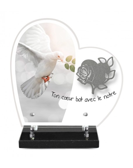 PLAQUE ALTU IMPRIMEE COEUR S/SOCLE 28X27 + MOTIF INOX COEUR