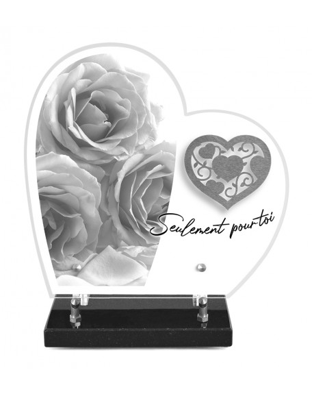 PLAQUE ALTU IMPRIMEE COEUR S/SOCLE 28X27 + MOTIF INOX COEUR