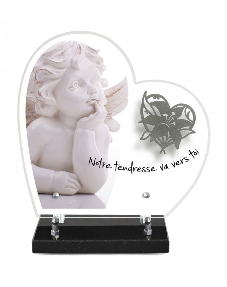 PLAQUE ALTU IMPRIMEE COEUR S/SOCLE 28X27 + MOTIF INOX LYS