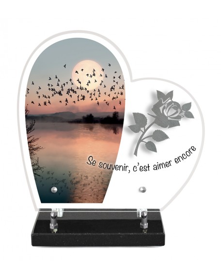 PLAQUE ALTU IMPRIMEE COEUR S/SOCLE 28X27 + MOTIF INOX ROSES