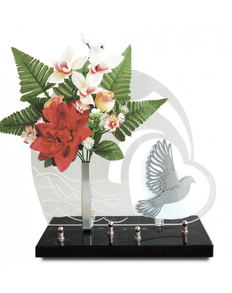 PLAQUE ALTUGLAS 28X33CM AVEC DECOR INOX + FLEURS ARTIFICIELLES