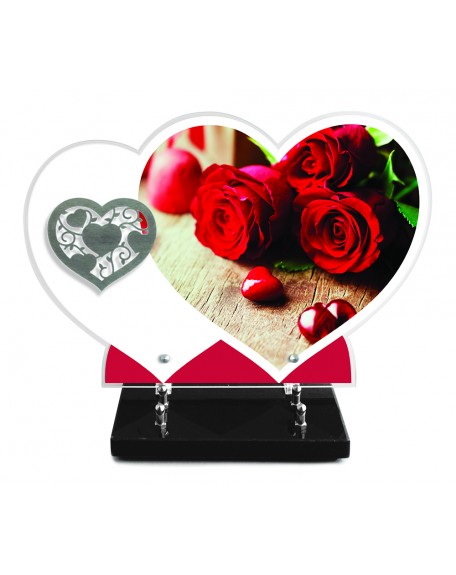 PLAQUE ALTU IMPRIMEE DOUBLE COEUR 27X40 SANS TEXTE + MOTIF INOX COEUR