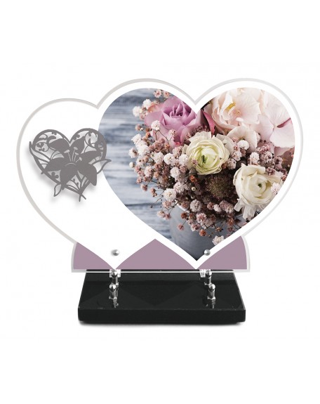 PLAQUE ALTU IMPRIMEE DOUBLE COEUR 27X40 SANS TEXTE + MOTIF INOX LYS