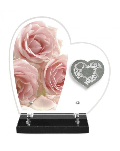 PLAQUE ALTU IMPRIMEE COEUR S/SOCLE 28X27 SANS TEXTE+ MOTIF INOX COEUR