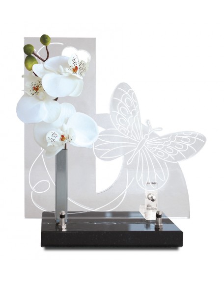 PLAQUE ALTUGLAS 25X25CM + FLEURS ARTIFICIELLES