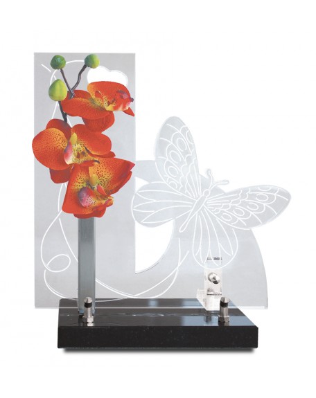 PLAQUE ALTUGLAS 25X25CM + FLEURS ARTIFICIELLES