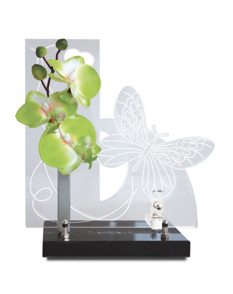 PLAQUE ALTUGLAS 25X25CM + FLEURS ARTIFICIELLES