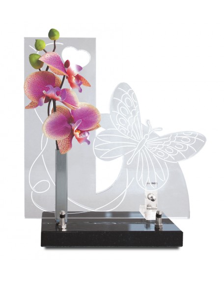 PLAQUE ALTUGLAS 25X25CM + FLEURS ARTIFICIELLES