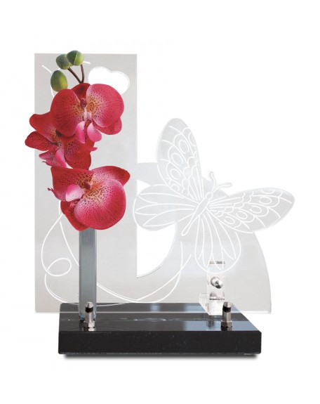 PLAQUE ALTUGLAS 25X25CM + FLEURS ARTIFICIELLES