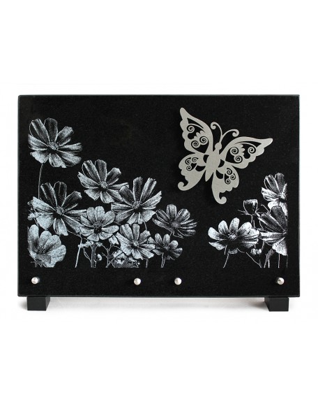 PLAQUE GRANIT NOIR 25X35CM MOTIF INOX+MOTIF LASER ARGENT