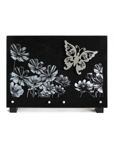 PLAQUE GRANIT NOIR 25X35CM MOTIF INOX+MOTIF LASER ARGENT