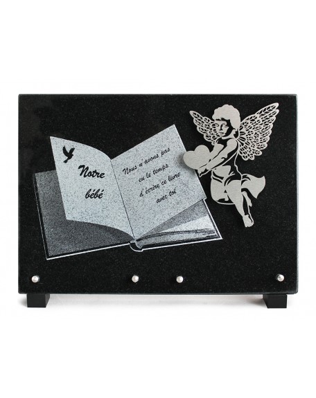 PLAQUE GRANIT NOIR 25X35CM MOTIF INOX+MOTIF LASER ARGENT