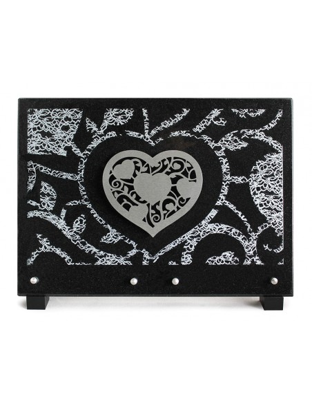 PLAQUE GRANIT NOIR 25X35CM MOTIF INOX+MOTIF LASER ARGENT