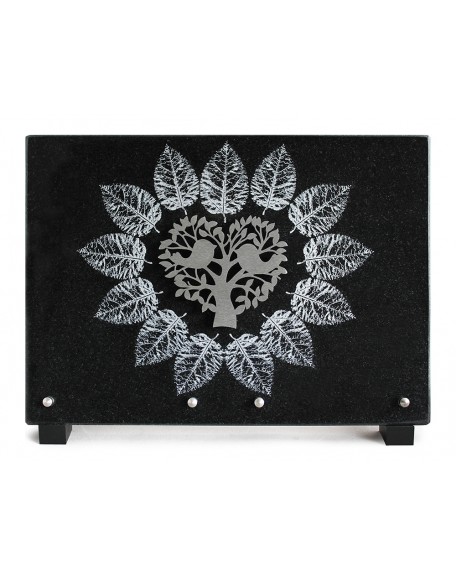 PLAQUE GRANIT NOIR 25X35CM MOTIF INOX+MOTIF LASER ARGENT