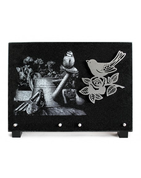 PLAQUE GRANIT NOIR 25X35CM MOTIF INOX+MOTIF LASER ARGENT