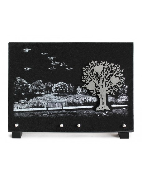 PLAQUE GRANIT NOIR 25X35CM MOTIF INOX+MOTIF LASER ARGENT