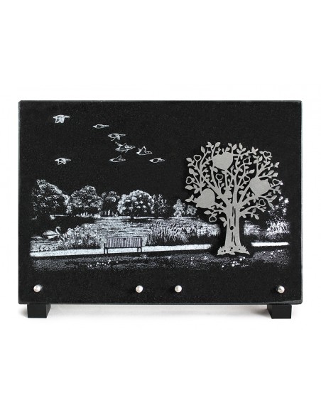 PLAQUE GRANIT NOIR 25X35CM MOTIF INOX+MOTIF LASER ARGENT