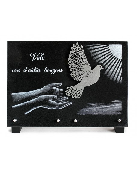 PLAQUE GRANIT NOIR 25X35CM MOTIF INOX+MOTIF LASER ARGENT