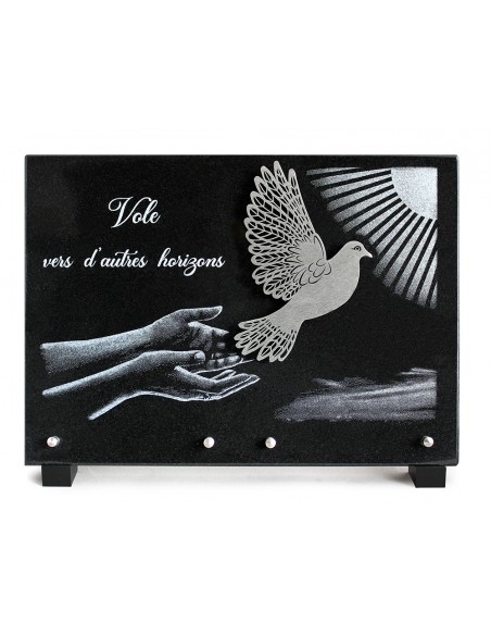 PLAQUE GRANIT NOIR 25X35CM MOTIF INOX+MOTIF LASER ARGENT
