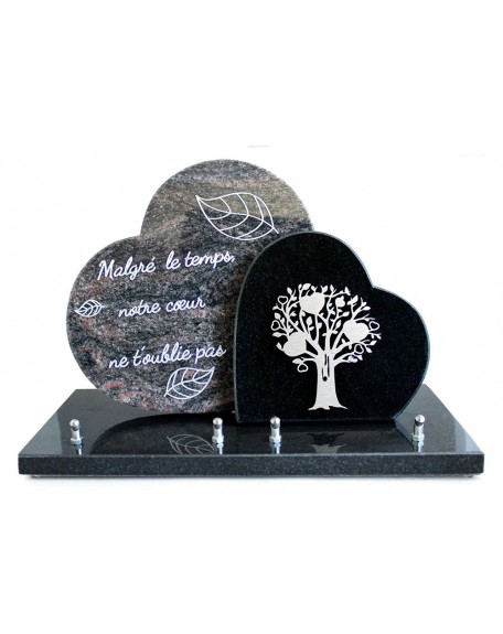 PLAQUE GRANIT 26X40CM MOTIFS INOX + TEXTE GRAVE ARGENT