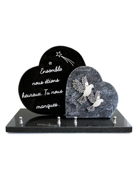 PLAQUE GRANIT 26X40CM MOTIFS INOX + TEXTE GRAVE ARGENT