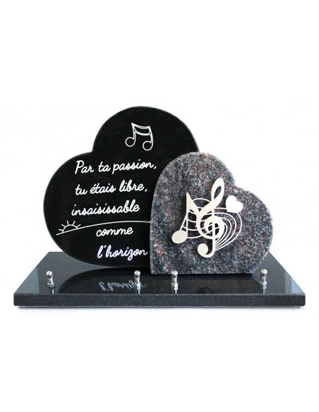 PLAQUE GRANIT 26X40CM MOTIFS INOX + TEXTE GRAVE ARGENT