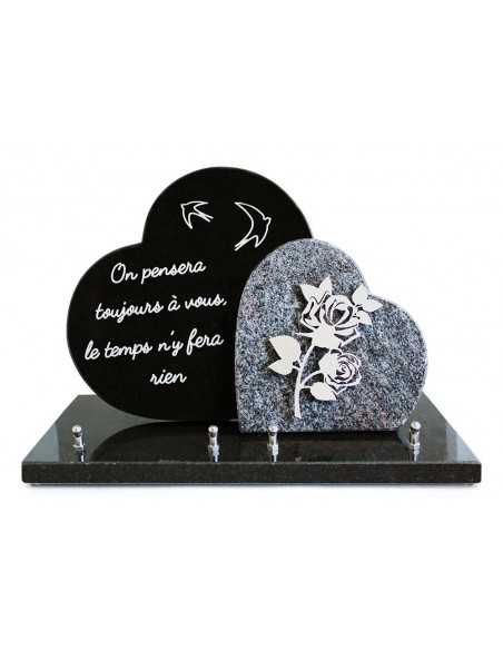 PLAQUE GRANIT 26X40CM MOTIFS INOX + TEXTE GRAVE ARGENT