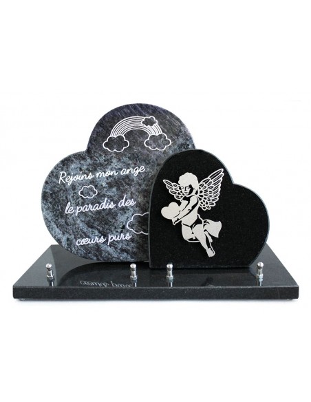 PLAQUE GRANIT 26X40CM MOTIFS INOX + TEXTE GRAVE ARGENT