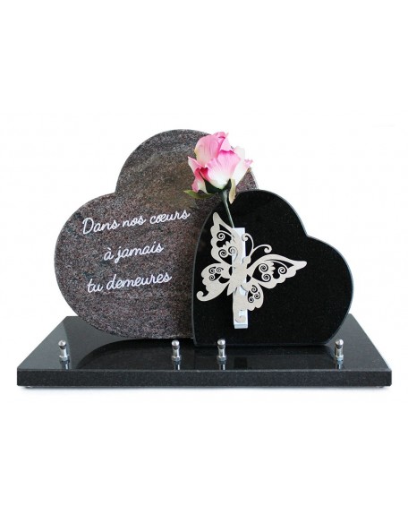 PLAQUE GRANIT 26X40CM MOTIFS INOX + TEXTE GRAVE ARGENT