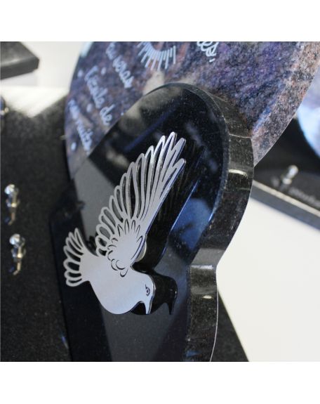 PLAQUE GRANIT 26X40CM MOTIFS INOX + TEXTE GRAVE ARGENT