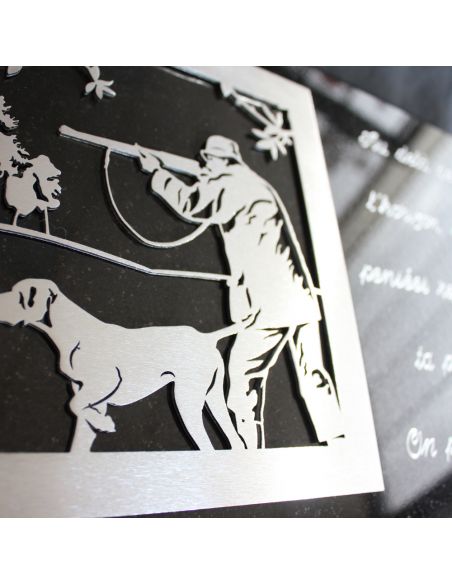 PLAQUE GRANIT NOIR 25X35CM DECOR INOX +TEXTE ARGENTE
