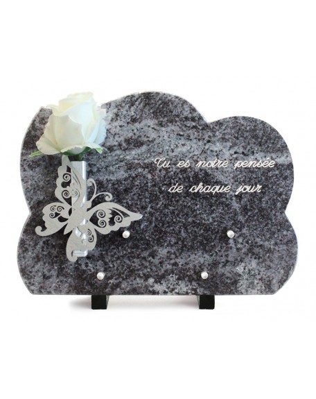 PLAQUE GRANIT NUAGE 25X35CM SOLIFLOR INOX +TEXTE ARGENT