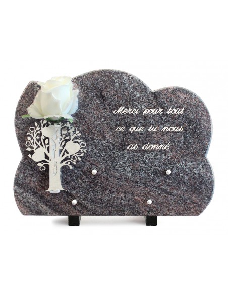 PLAQUE GRANIT NUAGE 25X35CM SOLIFLOR INOX +TEXTE ARGENT