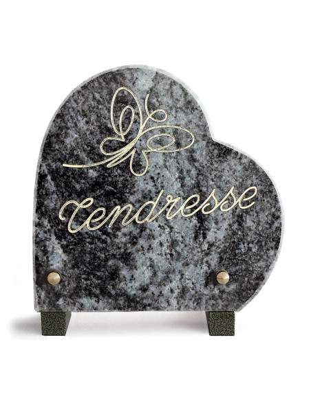 PLAQUE GRANIT COEUR 18X18 TEXTE+MOTIF GRAVES OR