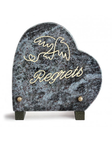 PLAQUE GRANIT COEUR 18X18 TEXTE+MOTIF GRAVES OR