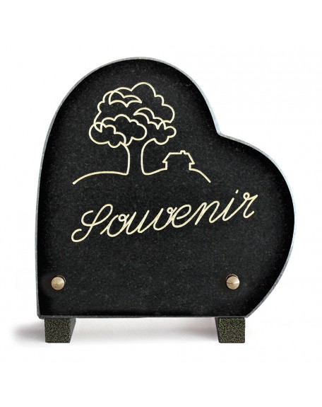 PLAQUE GRANIT COEUR 18X18 TEXTE+MOTIF GRAVES OR