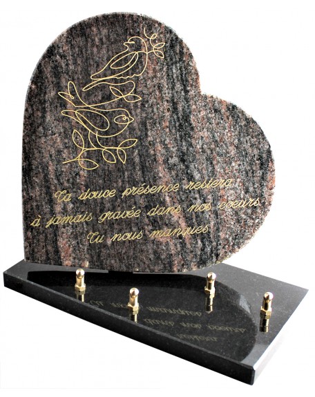 PLAQUE GRANIT COEUR 26X26CM TEXTE+MOTIF GRAVES OR