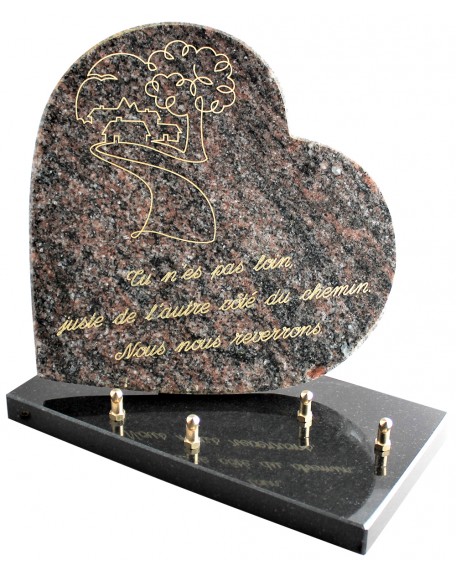 PLAQUE GRANIT COEUR 26X26CM TEXTE+MOTIF GRAVES OR