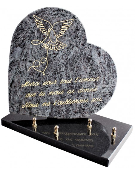 PLAQUE GRANIT COEUR 26X26CM TEXTE+MOTIF GRAVES OR