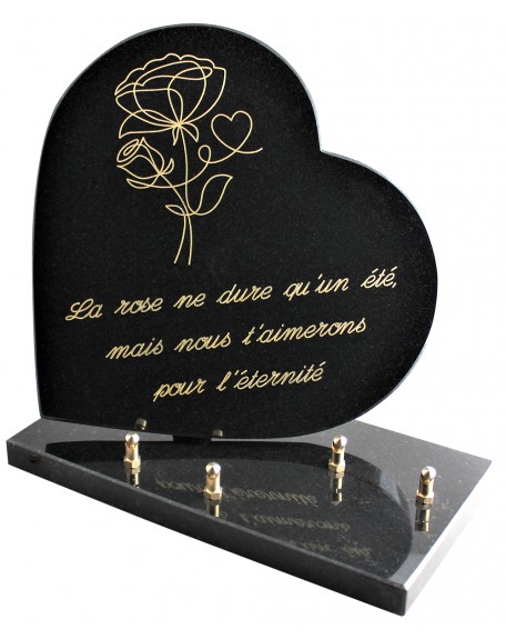 PLAQUE GRANIT COEUR 26X26CM TEXTE+MOTIF GRAVES OR