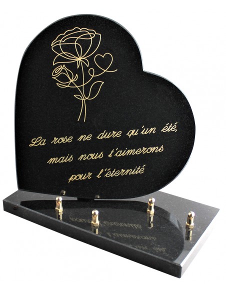 PLAQUE GRANIT COEUR 26X26CM TEXTE+MOTIF GRAVES OR