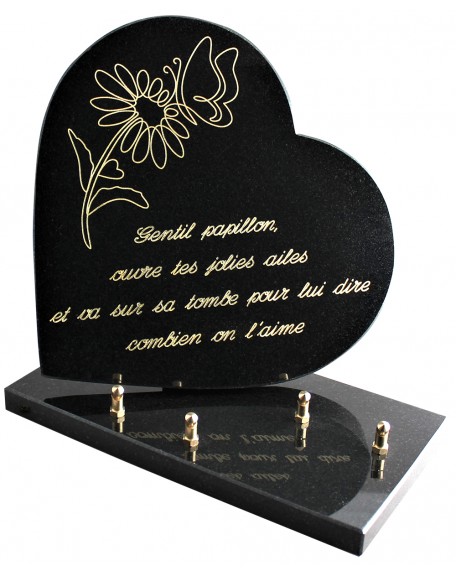 PLAQUE GRANIT COEUR 26X26CM TEXTE+MOTIF GRAVES OR